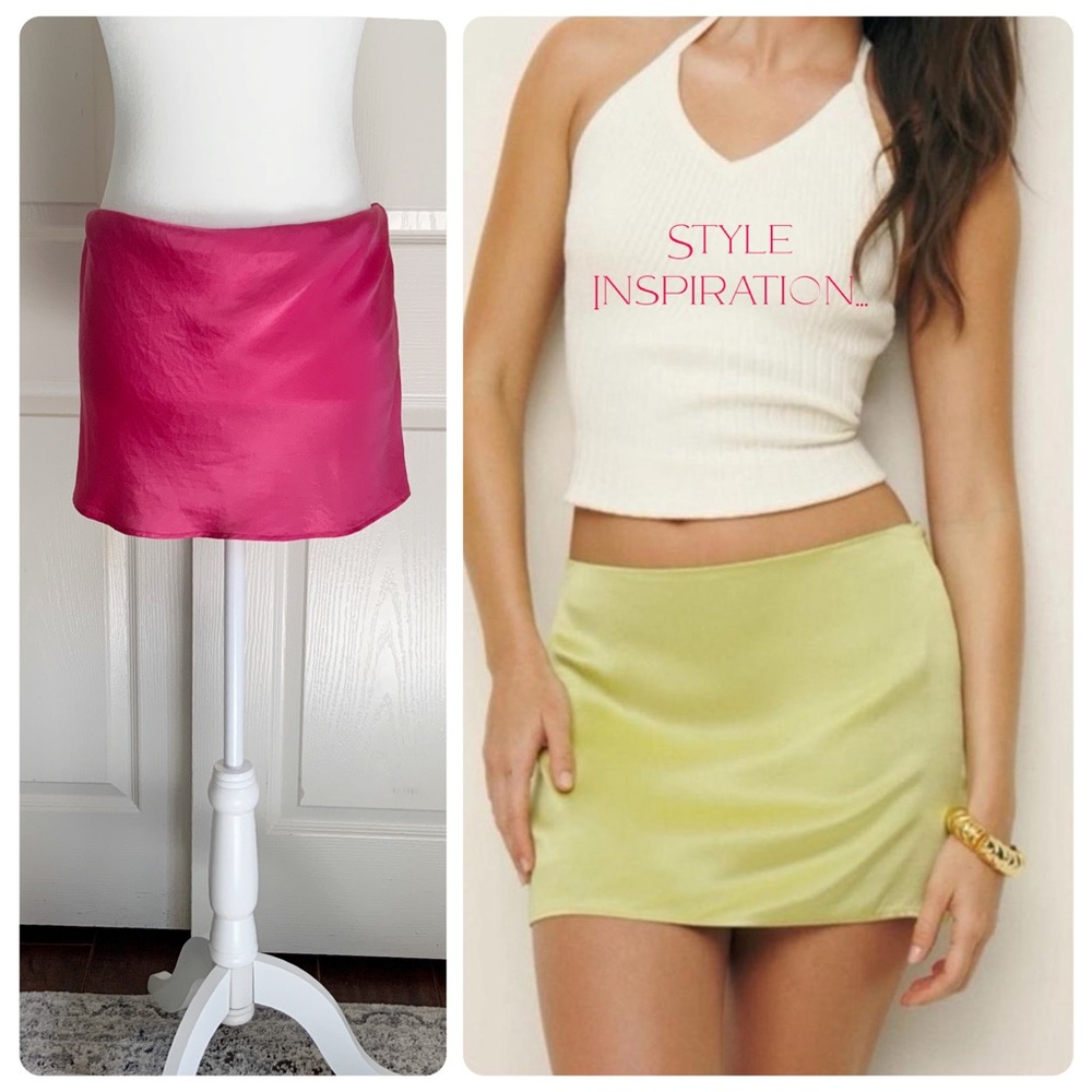 REFORMATION Low Waist Miniskirt - Hot Pink - 💯 Silk - Size M - Micro Mini